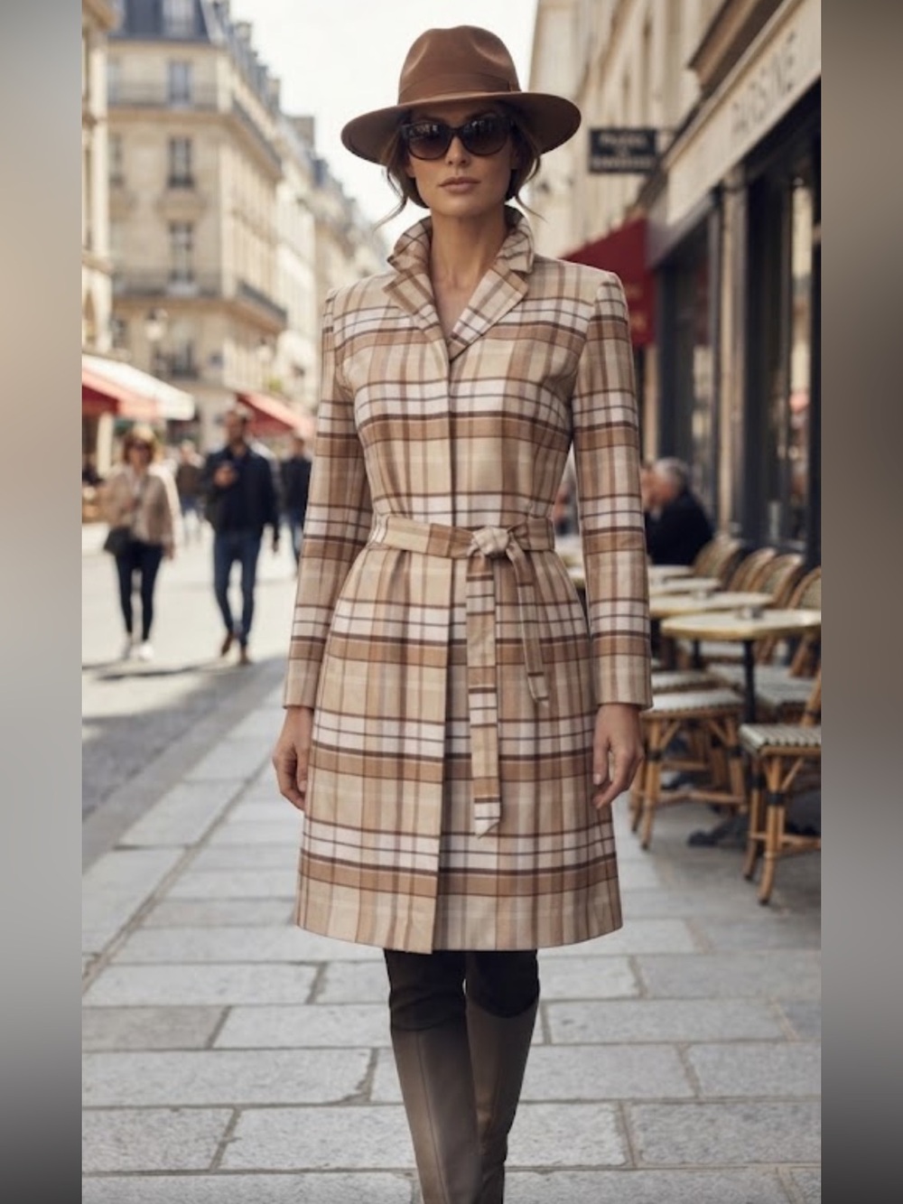 NWOT Lord & Taylor 100% Silk Plaid Cream n Tan Tailored Coat